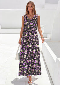 PRETTYGARDEN Womens Summer Floral Maxi Dresses Spring Sleeveless Cowl Neck Flowy Beach Vacation Wedding Guest Long Dress