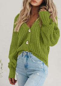 PRETTYGARDEN Women's Chunky Knit Open Front Sweater Long Sleeve Button Loose Short Cardigan Outerwear Coats