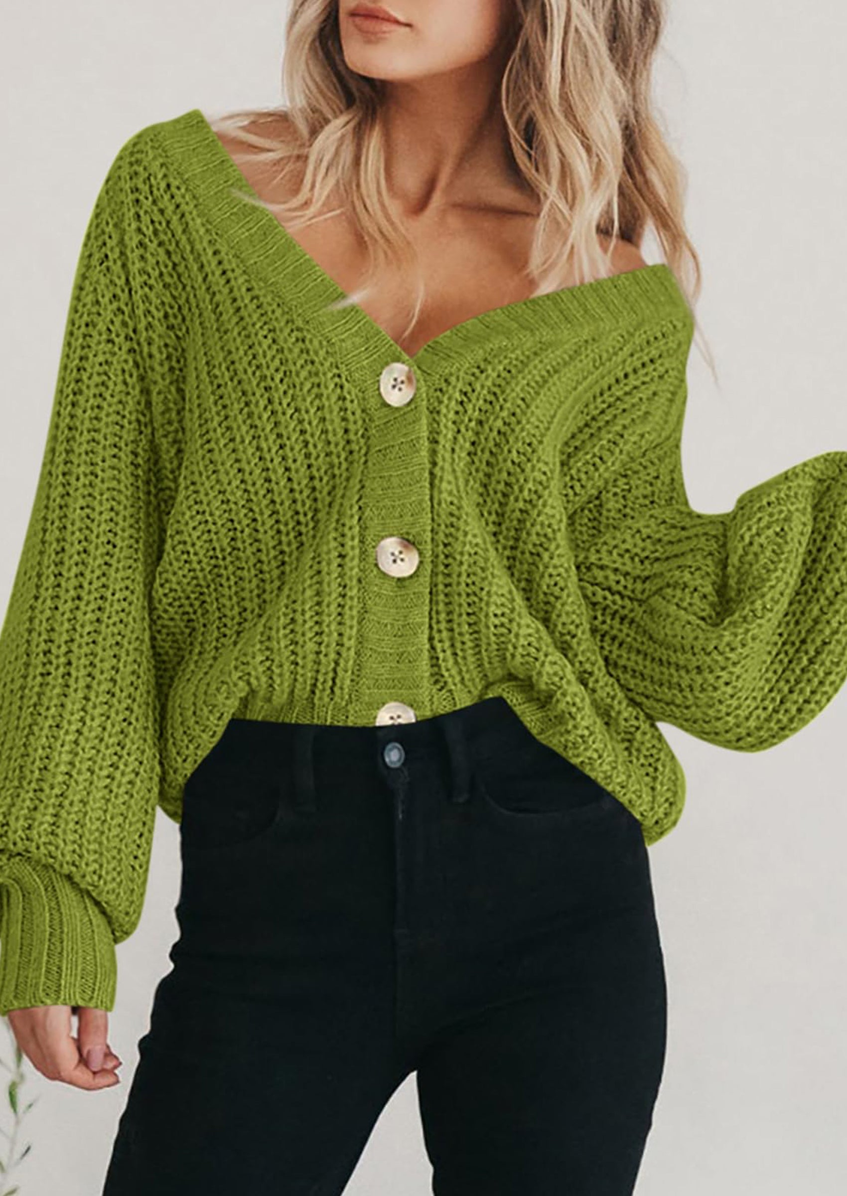 PRETTYGARDEN Women's Chunky Knit Open Front Sweater Long Sleeve Button Loose Short Cardigan Outerwear Coats