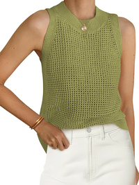 PRETTYGARDEN Summer Crochet Tank Tops for Women 2026 Casual Crewneck Hollow Out Loose Knit Sleeveless Sweater Vest Top Trendy PRETTYGARDEN