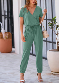 PRETTYGARDEN Jumpsuits for Women Dressy Summer Casual Short Sleeve Romper Spring Airport Beach Vacation Travel Outfits