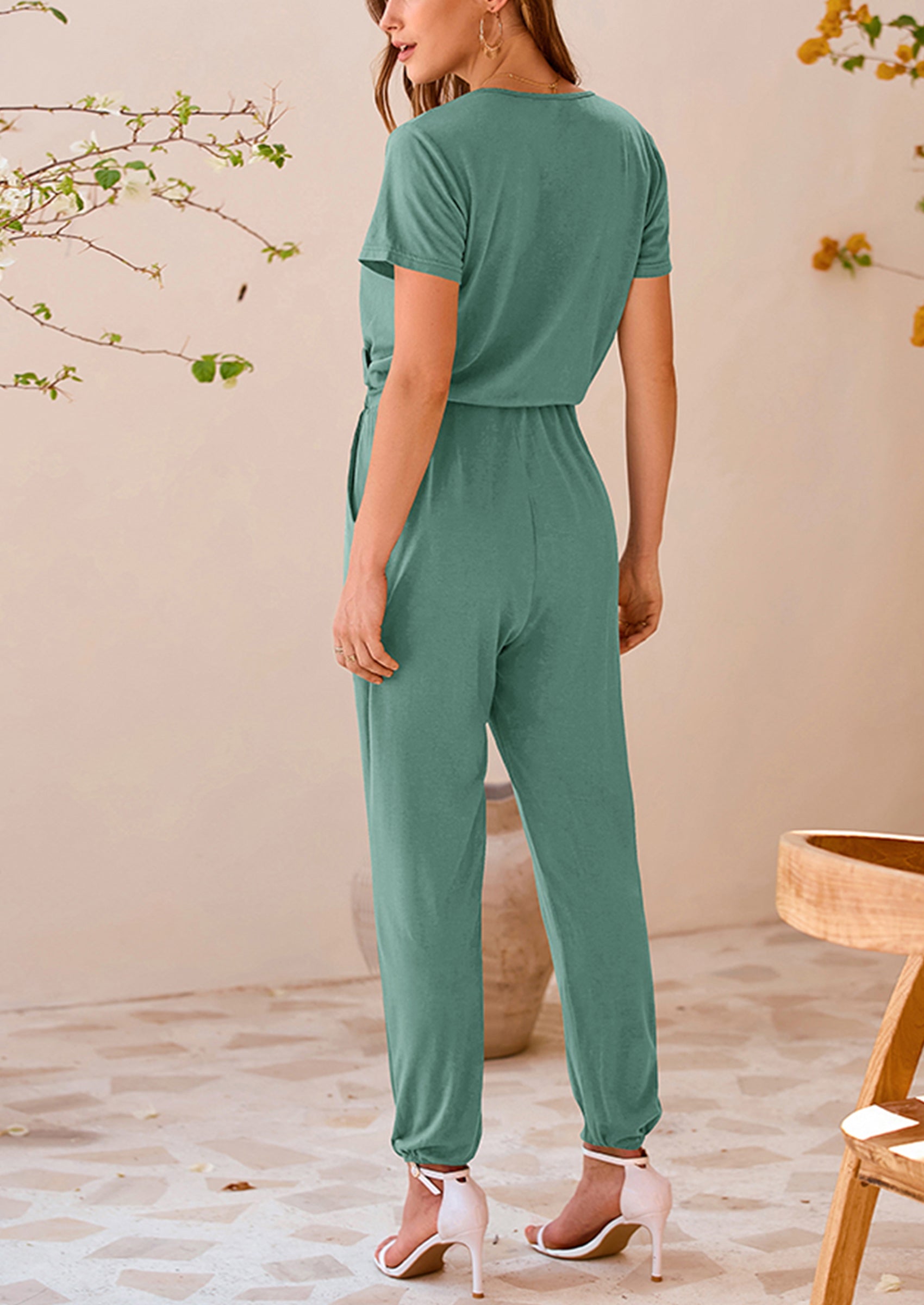 PRETTYGARDEN Jumpsuits for Women Dressy Summer Casual Short Sleeve Romper Spring Airport Beach Vacation Travel Outfits