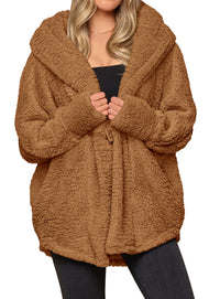 PRETTYGARDEN Women's Winter Warm Coats Hooded Faux Fur Sherpa Jacket  Fuzzy Fleece, Thumb Holes, Long Sleeve Pockets, Teddy Bear Jackets, Trendy Casual Fall Clothes, Holiday Going Out Outfits