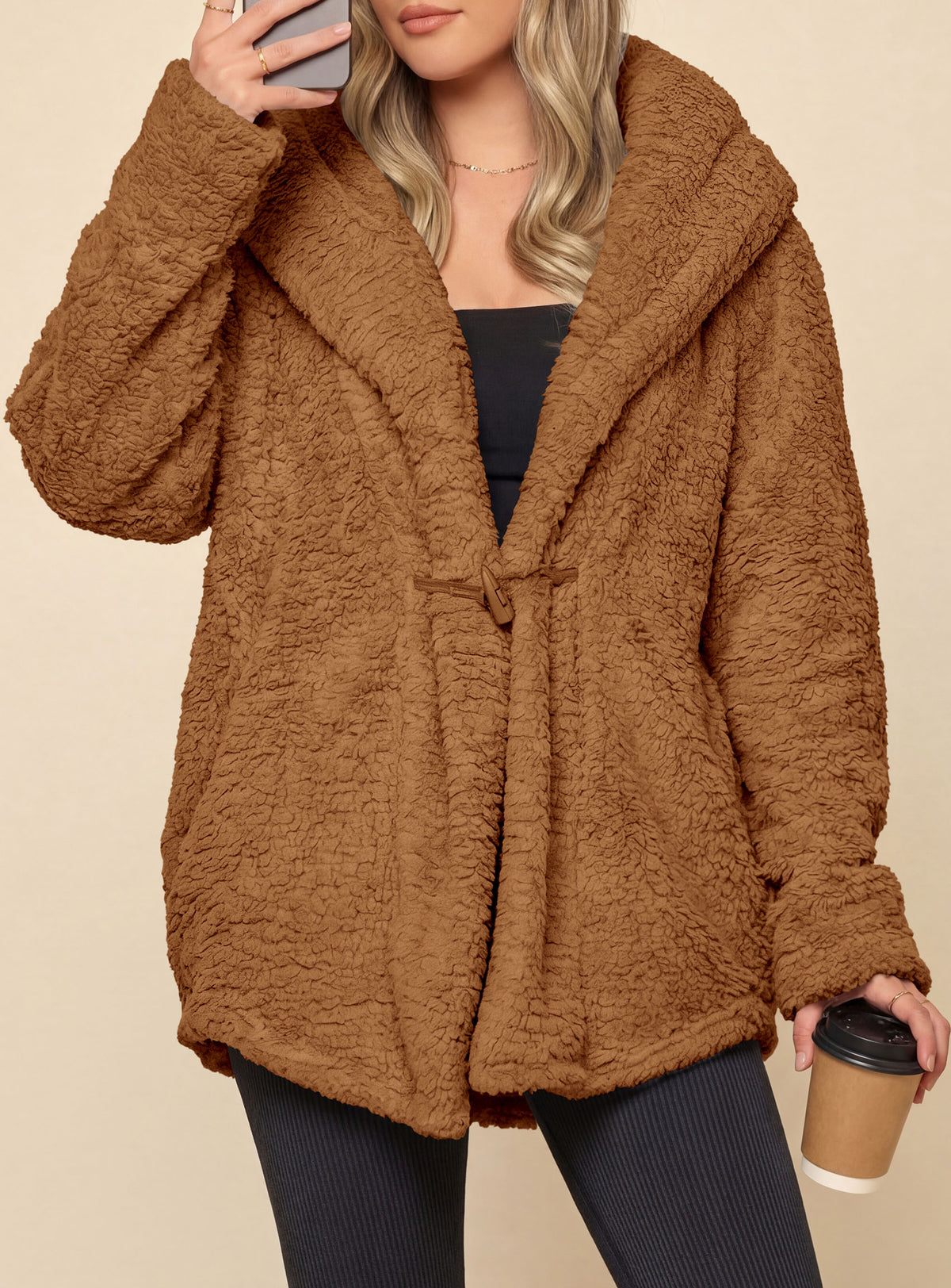 PRETTYGARDEN Women's Winter Warm Coats Hooded Faux Fur Sherpa Jacket  Fuzzy Fleece, Thumb Holes, Long Sleeve Pockets, Teddy Bear Jackets, Trendy Casual Fall Clothes, Holiday Going Out Outfits