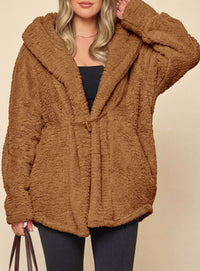 PRETTYGARDEN Women's Winter Warm Coats Hooded Faux Fur Sherpa Jacket  Fuzzy Fleece, Thumb Holes, Long Sleeve Pockets, Teddy Bear Jackets, Trendy Casual Fall Clothes, Holiday Going Out Outfits