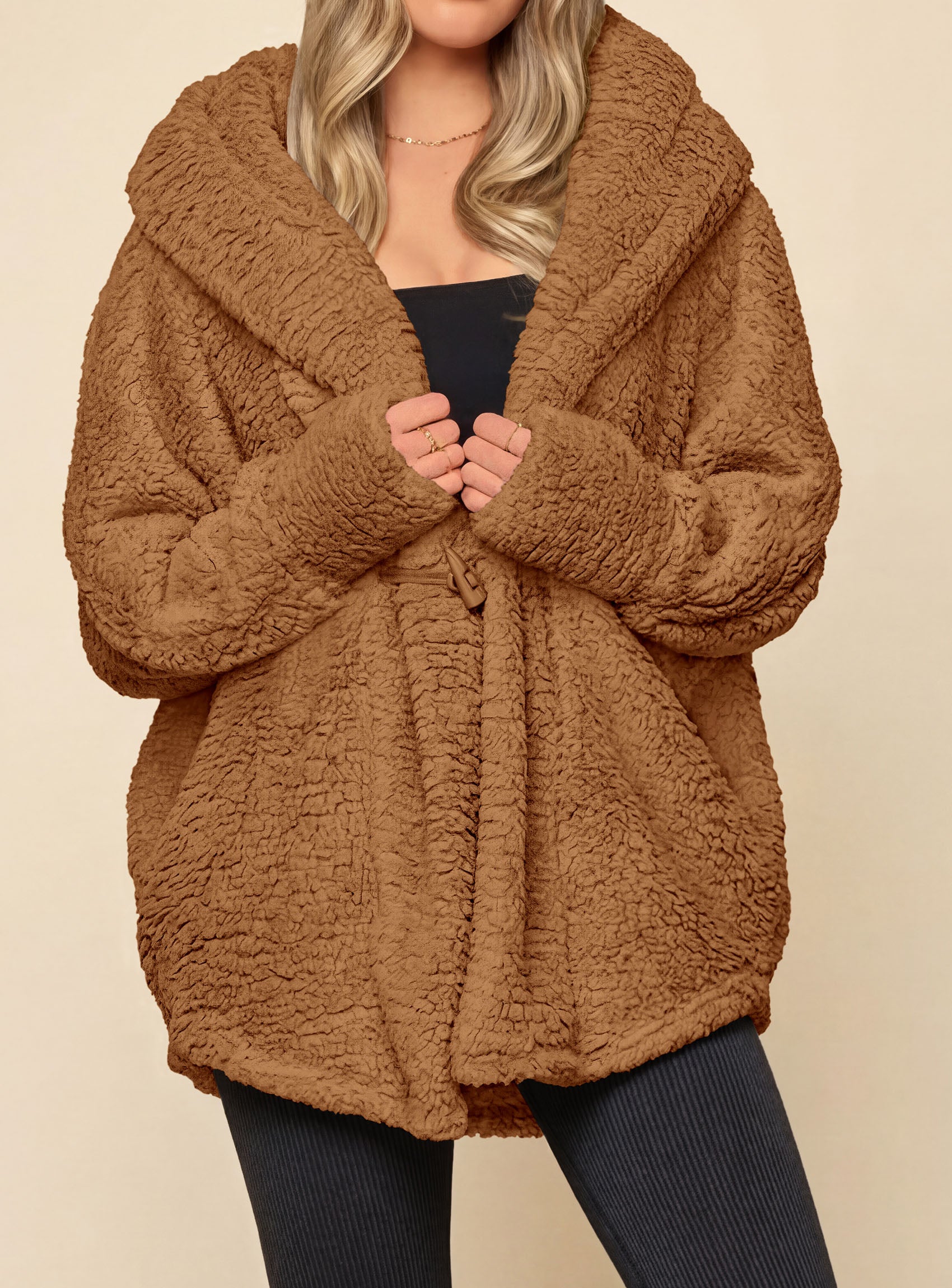 PRETTYGARDEN Women's Winter Warm Coats Hooded Faux Fur Sherpa Jacket  Fuzzy Fleece, Thumb Holes, Long Sleeve Pockets, Teddy Bear Jackets, Trendy Casual Fall Clothes, Holiday Going Out Outfits