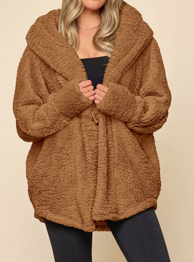 PRETTYGARDEN Women's Winter Warm Coats Hooded Faux Fur Sherpa Jacket  Fuzzy Fleece, Thumb Holes, Long Sleeve Pockets, Teddy Bear Jackets, Trendy Casual Fall Clothes, Holiday Going Out Outfits