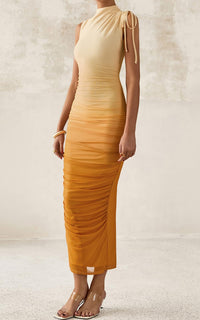 PRETTYGARDEN Women's Summer Maxi Floral Dresses Ruched Bodycon Sleeveless Mesh Formal Wedding Guest Cocktail Split Long Dress PRETTYGARDEN