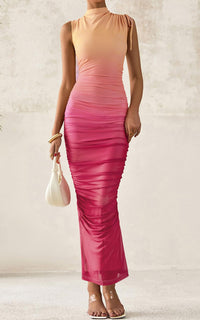 PRETTYGARDEN Women's Summer Maxi Floral Dresses Ruched Bodycon Sleeveless Mesh Formal Wedding Guest Cocktail Split Long Dress PRETTYGARDEN