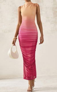 PRETTYGARDEN Women's Summer Maxi Floral Dresses Ruched Bodycon Sleeveless Mesh Formal Wedding Guest Cocktail Split Long Dress PRETTYGARDEN