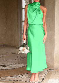 PRETTYGARDEN Women's Summer Satin Dress Elegant Sleeveless Mock Neck Cocktail Party Maxi Dresses