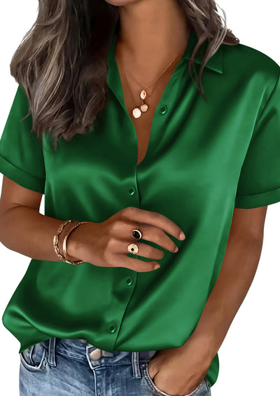 PRETTYGARDEN Women's Summer Button Down Shirts Short Sleeve Work Tops Dressy Blouses Spring Business Casual Outfits PRETTYGARDEN