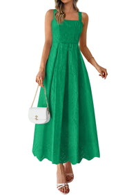 PRETTYGARDEN Womens Sleeveless Maxi Summer Dresses Hollow Out Eyelet Square Neck Ruffle Flowy Beach Vacation Sundress PRETTYGARDEN