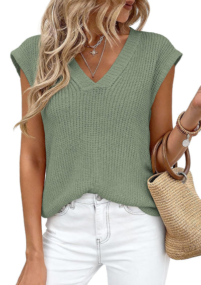 PRETTYGARDEN Women's Lightweight Sweaters Vest Spring Trendy Cap Sleeve V Neck Knit Tank Tops Summer Going Out Outfits PRETTYGARDEN