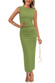 Women's Summer Wedding Guest Dresses 2025 Sleeveless Ruched Bodycon Fitted Maxi Long Cocktail Dress with Slit