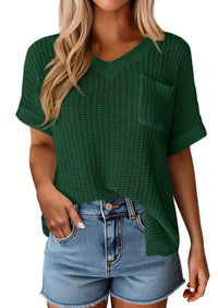 PRETTYGARDEN Women's Spring Short Sleeve Sweaters Lightweight V Neck Casual Going Out Summer T PRETTYGARDEN