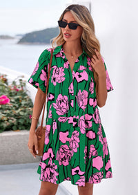 PRETTYGARDEN Womens Summer Dresses Casual Puff Sleeve Button Down Mini Shirt Dress Boho Floral Babydoll Sun Dress