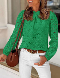 Womens Blouses Dressy Casual Embroidered Long Puff Sleeve Shirts Ruffle Eyelet Lace Top Fall Clothes