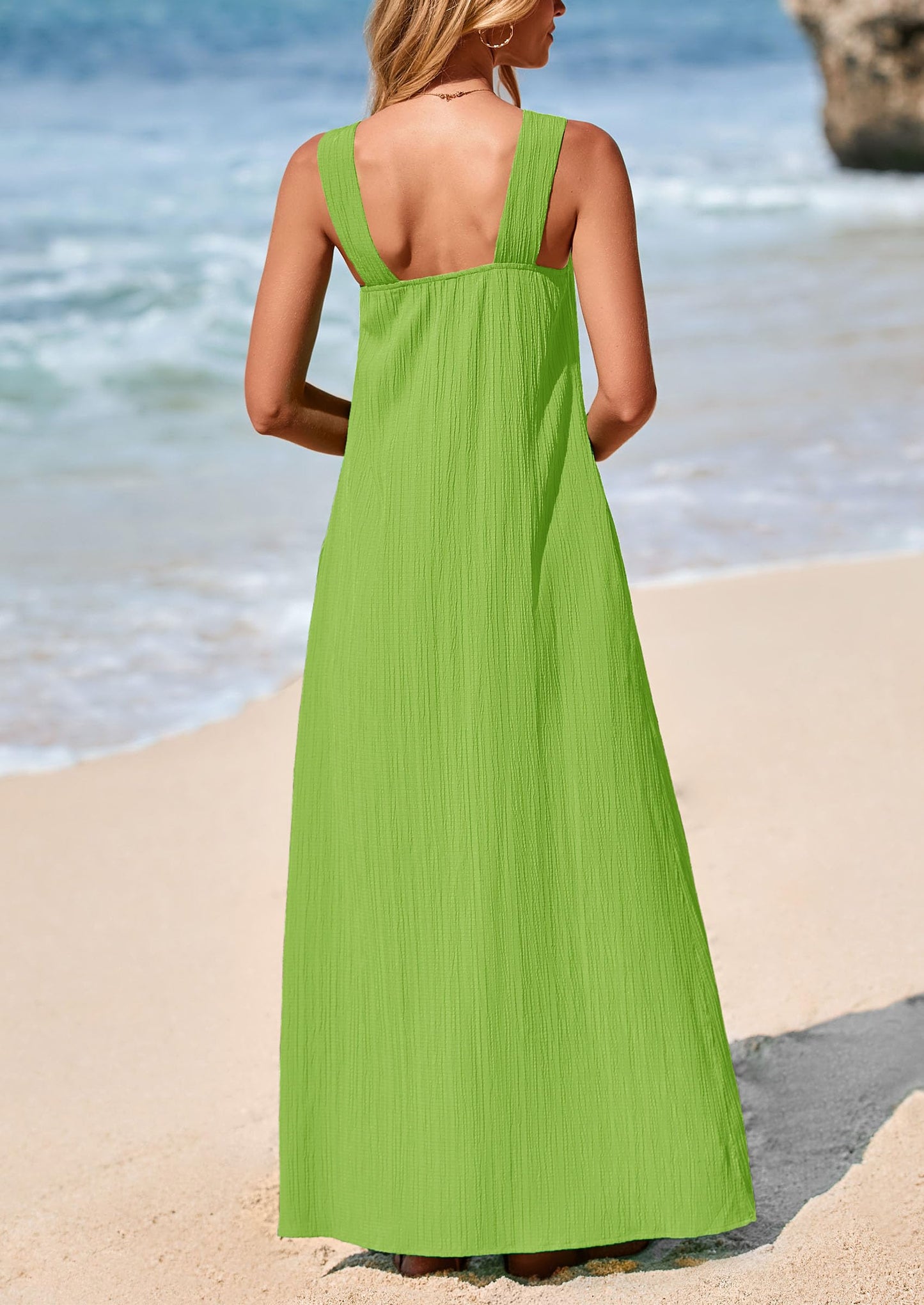 Womens 2025 Casual Long Summer Dresses Sleeveless Strappy Loose Flowy Beach Vacation Maxi Dress with Pockets