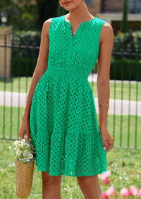 PRETTYGARDEN Women's Summer Dresses Sleeveless V Neck Eyelet Hollow Out Swing A Line Beach Vacation Sun Dress PRETTYGARDEN