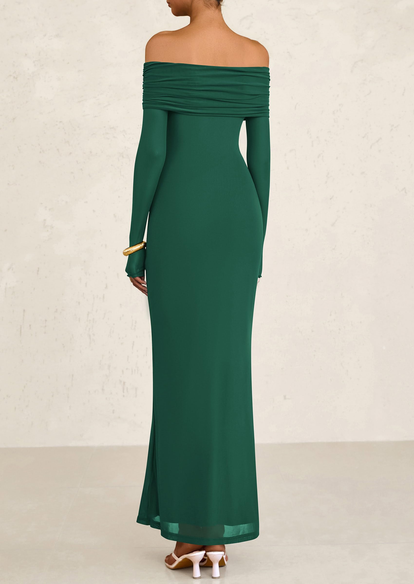 PRETTYGARDEN Off The Shoulder Dresses for Women Mesh Long Sleeve Baby Shower Formal Wedding Guest Dress