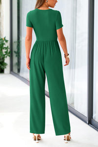 Summer One Piece Jumpsuits Dressy Casual Short Sleeve Square Neck Wide Leg Jumpsuit Rompers