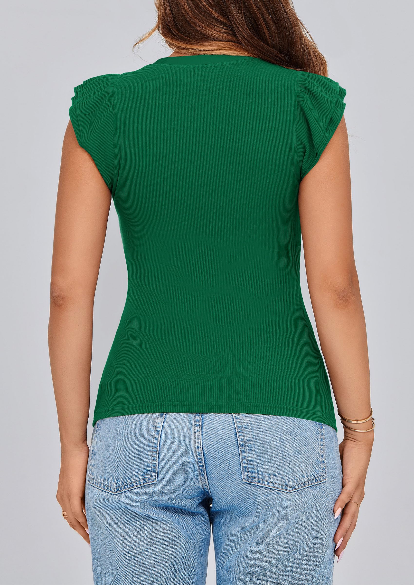 PRETTYGARDEN Womens V Neck Summer Tops Ruffle Sleeveless Slim Fit T Shirts Going Out Casual Blouses