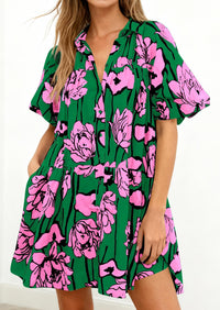 PRETTYGARDEN Womens Summer Dresses 2026 Casual Puff Sleeve Button Down Mini Shirt Dress Boho Floral Babydoll Sun Dress PRETTYGARDEN