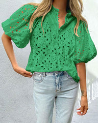 Hollow Out Lace Embroidered Blouse