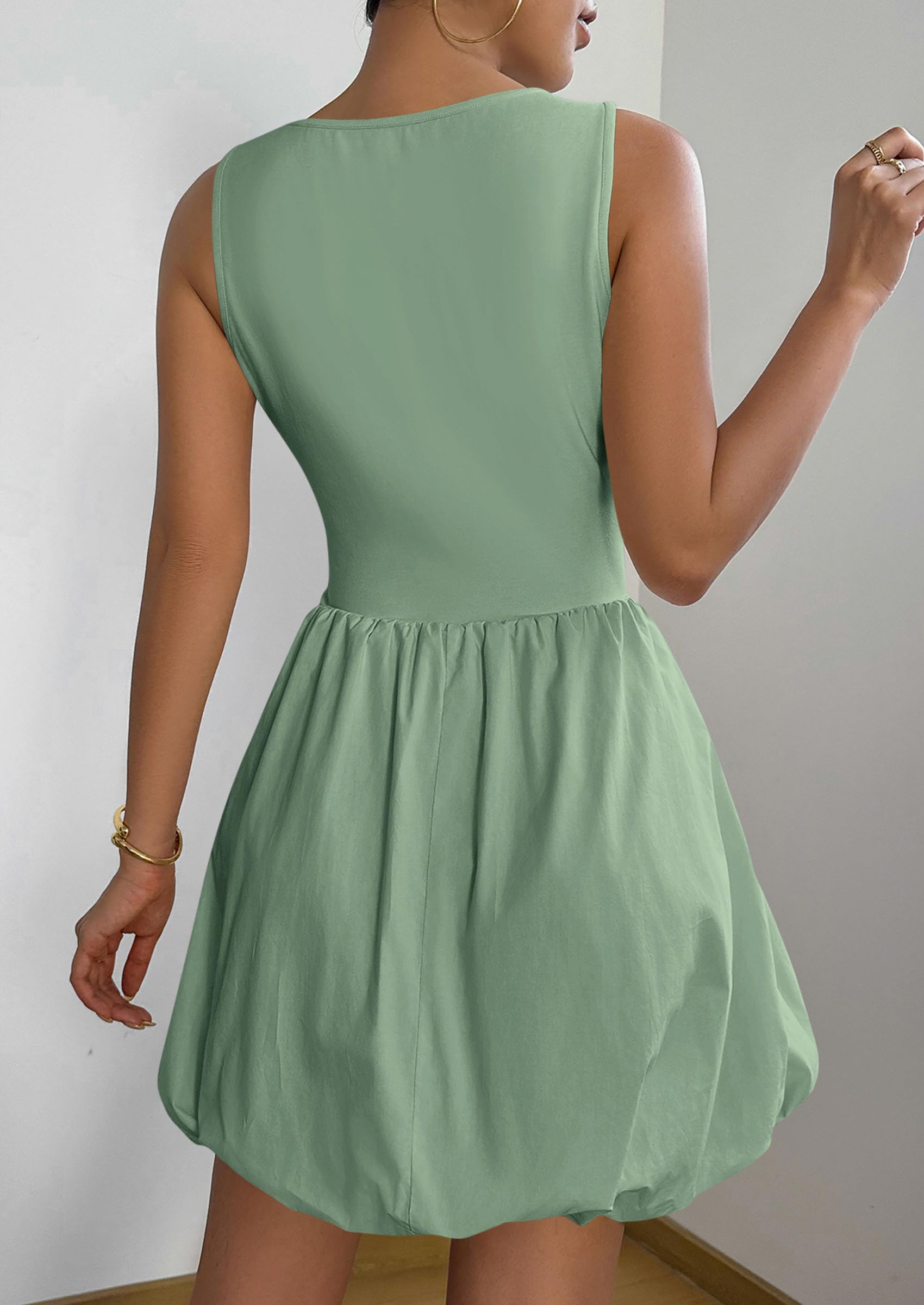 PRETTYGARDEN Summer Dresses for Women Casual Sleeveless Tank Mini Short Dress Crew Neck Bubble Sundress with Pockets