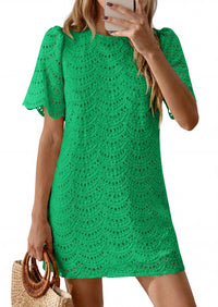 PRETTYGARDEN Women's Summer Casual Short Dresses Embroidered Lace Short Sleeve Boho Mini Dress Beach Vacation Clothes PRETTYGARDEN