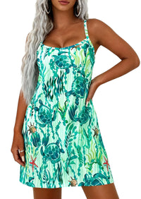 PRETTYGARDEN Women's Summer Dresses Casual Print Spaghetti Strap Sleeveless Sundress Beach Vacation Cover Ups PRETTYGARDEN