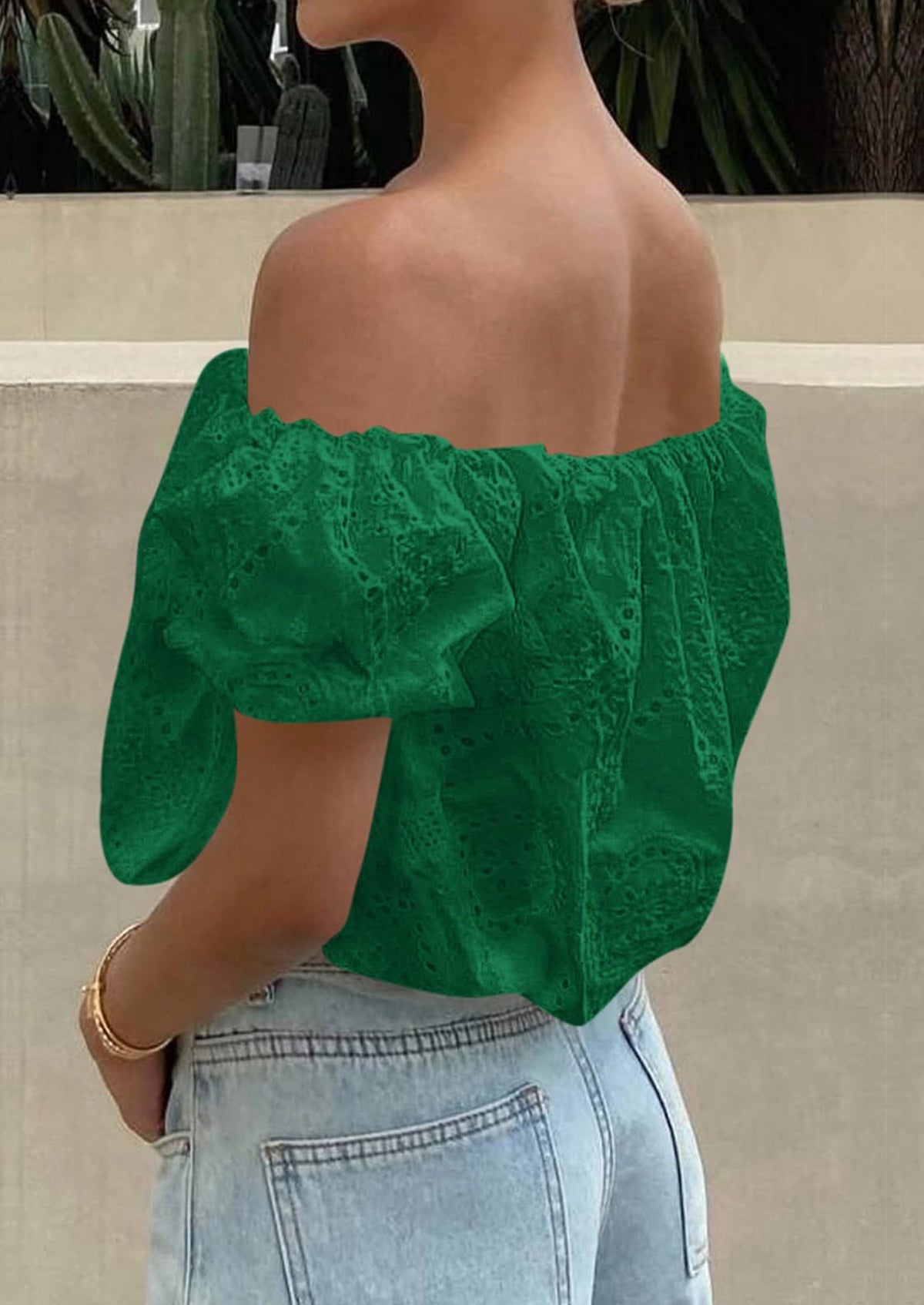 PRETTYGARDEN Women's Summer Off The Shoulder Tops Dressy Casual Puff Short Sleeve Embroidered Eyelet Cute Blouse Shirts PRETTYGARDEN