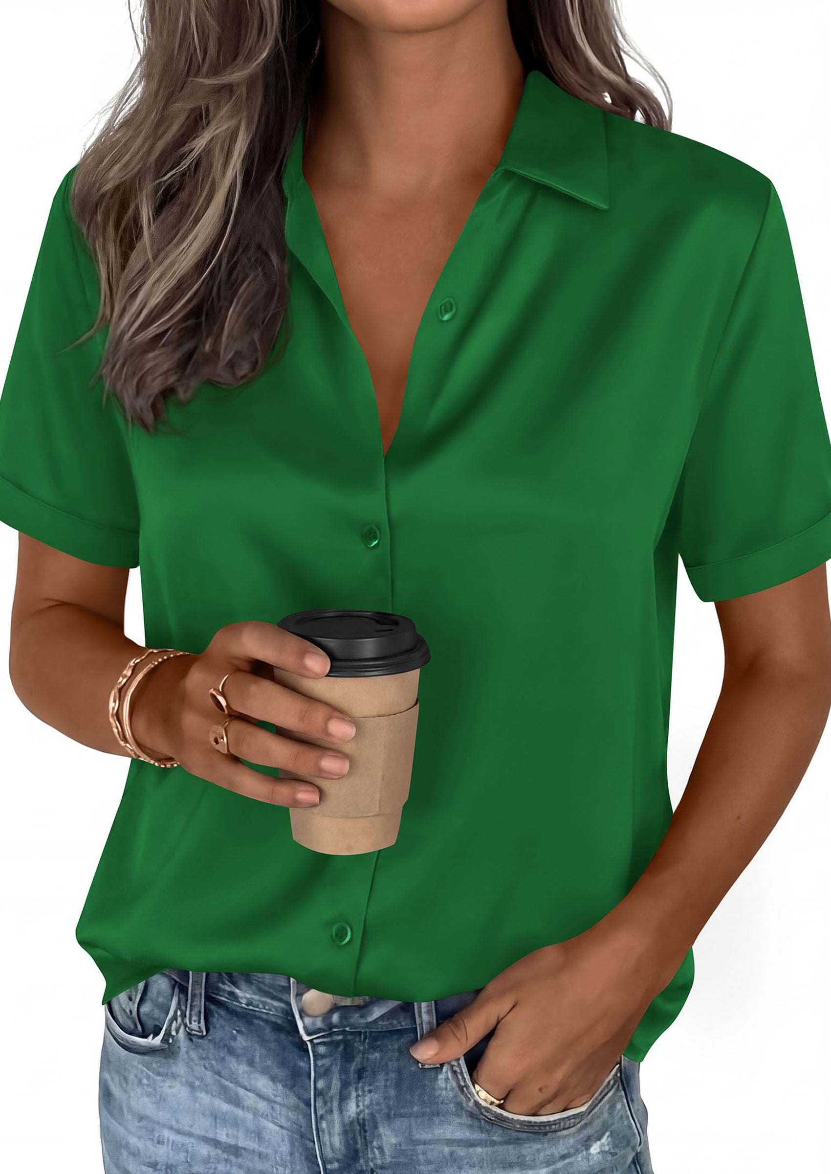 PRETTYGARDEN Women's Summer Button Down Shirts Short Sleeve Work Tops Dressy Blouses Spring Business Casual Outfits PRETTYGARDEN