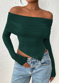 PRETTYGARDEN Women's Long Sleeve Shirts Off Shoulder Tops Going Out Slim Fitted Y2K Blouses Fall Fashion Clothes