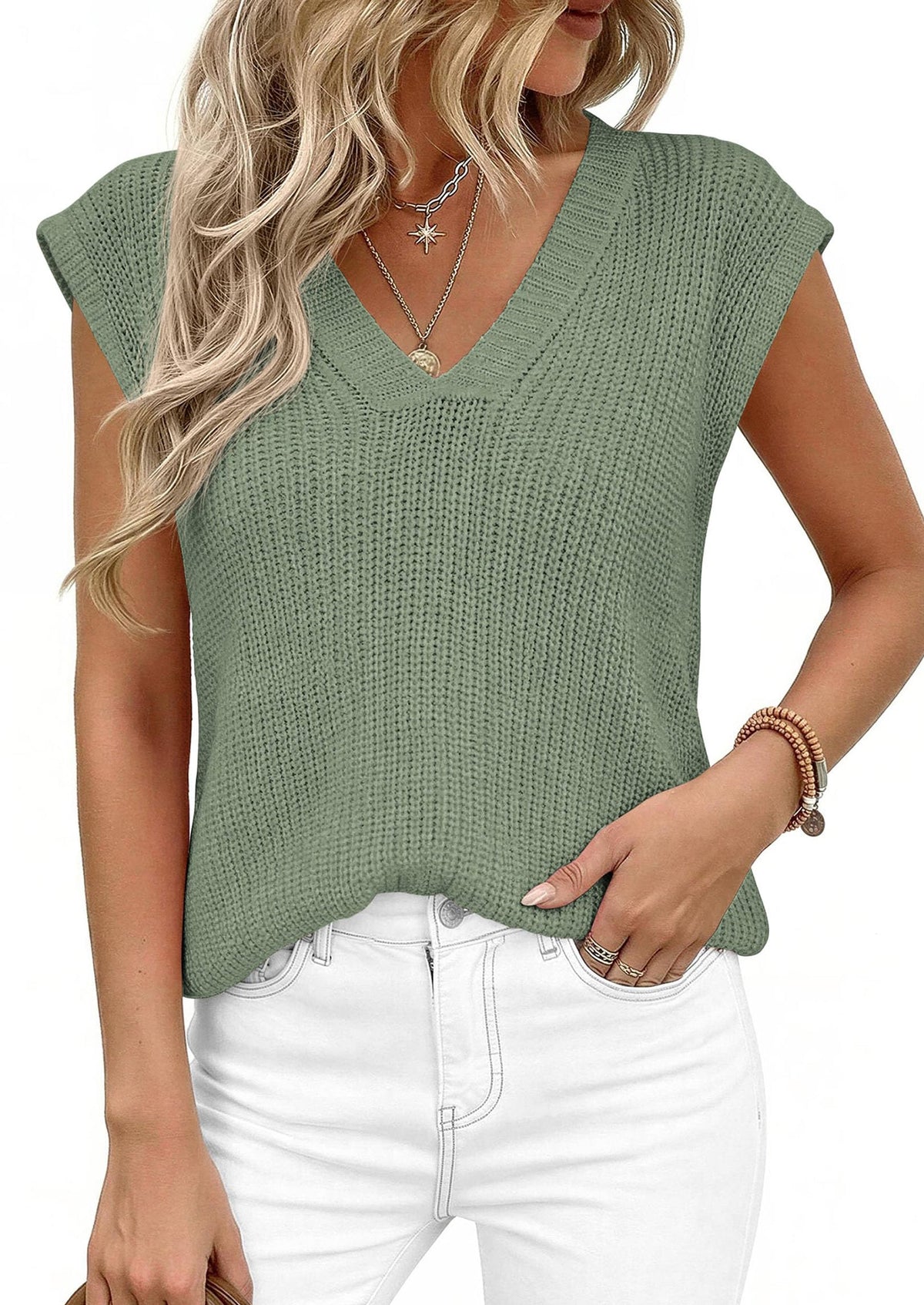 PRETTYGARDEN Women's Lightweight Sweaters Vest Spring Trendy Cap Sleeve V Neck Knit Tank Tops Summer Going Out Outfits PRETTYGARDEN