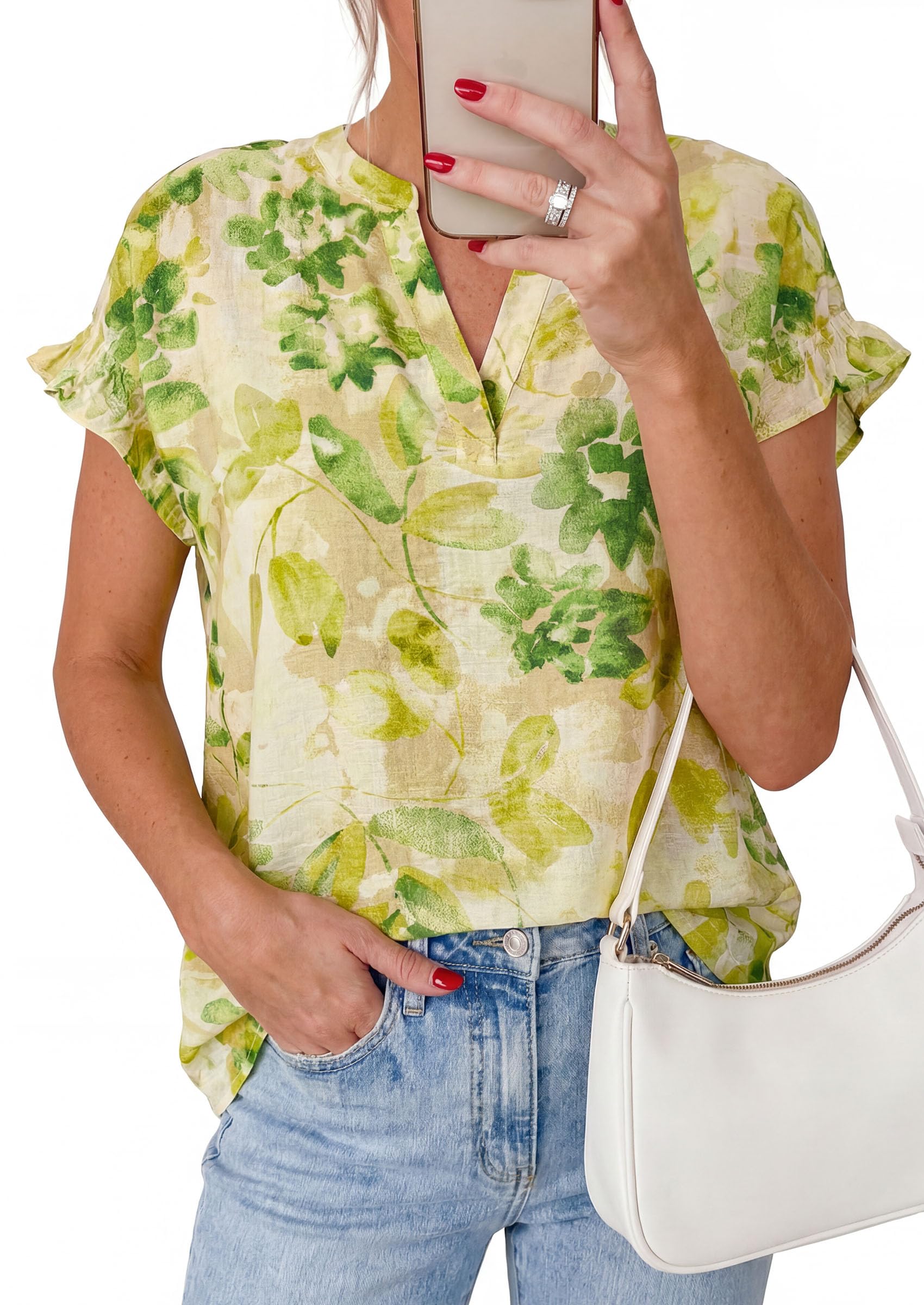 PRETTYGARDEN Womens Floral Print Short Sleeve Summer Tops Trendy V Neck Loose Boho Shirts Casual Work Blouses PRETTYGARDEN