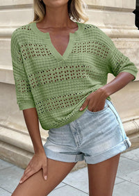 PRETTYGARDEN Womens Crochet Tops Casual Cotton Hollow Out Knit Short Sleeve Oversized Sweater for Women Summer Beach Cover Up PRETTYGARDEN