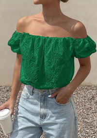 PRETTYGARDEN Women's Summer Off The Shoulder Tops Dressy Casual Puff Short Sleeve Embroidered Eyelet Cute Blouse Shirts PRETTYGARDEN