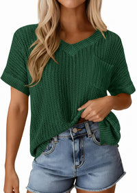 PRETTYGARDEN Women's Spring Short Sleeve Sweaters Lightweight V Neck Casual Going Out Summer T PRETTYGARDEN