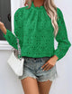 Womens Blouses Dressy Casual Embroidered Long Puff Sleeve Shirts Ruffle Eyelet Lace Top Fall Clothes