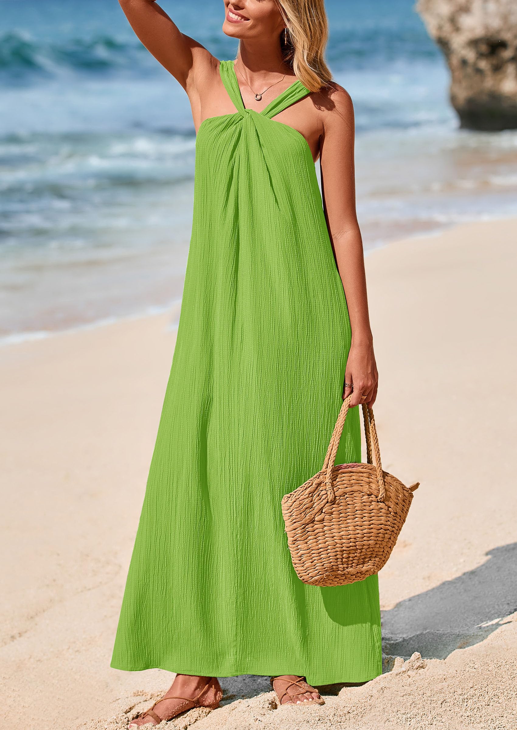 PRETTYGARDEN Womens Casual Long Summer Dresses Sleeveless Strappy Loose Flowy Beach Vacation Maxi Dress with Pockets