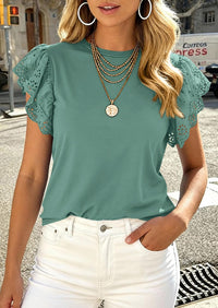 PRETTYGARDEN Womens Tops Dressy Casual Hollow Out Short Sleeve Summer Basic Tees Crewneck T Shirts Trendy Work Blouse PRETTYGARDEN