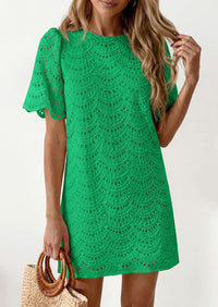 PRETTYGARDEN Women's Summer Casual Short Dresses Embroidered Lace Short Sleeve Boho Mini Dress Beach Vacation Clothes PRETTYGARDEN