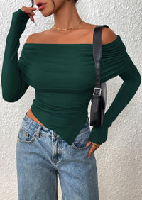 PRETTYGARDEN Women's Long Sleeve Shirts Off Shoulder Tops Going Out Slim Fitted Y2K Blouses Fall Fashion Clothes