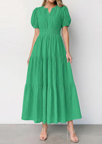 PRETTYGARDEN Womens Summer Maxi Dresses Casual Puff Sleeve V Neck Smocked Flowy Eyelet Cotton Dress Spring Sundress PRETTYGARDEN
