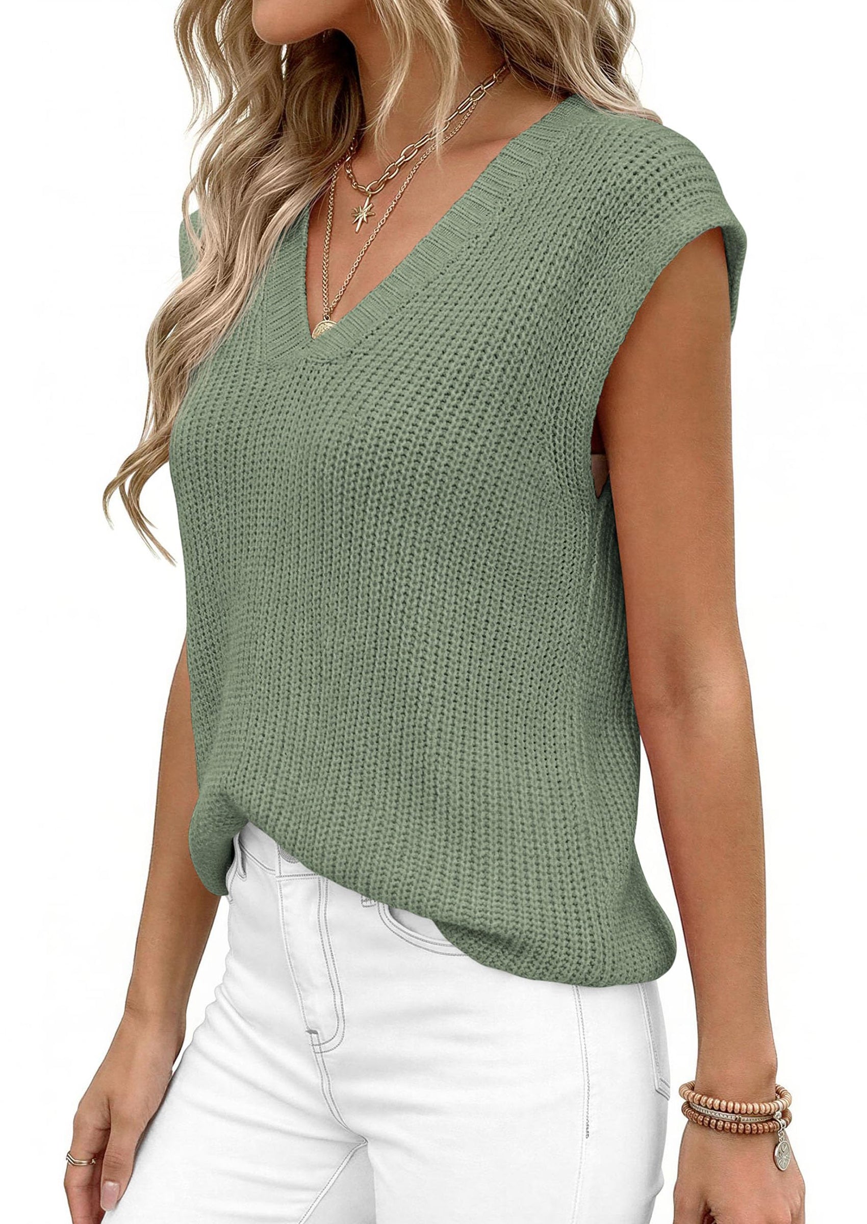 PRETTYGARDEN Women's Lightweight Sweaters Vest Spring Trendy Cap Sleeve V Neck Knit Tank Tops Summer Going Out Outfits PRETTYGARDEN