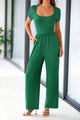 Summer One Piece Jumpsuits Dressy Casual Short Sleeve Square Neck Wide Leg Jumpsuit Rompers