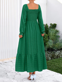 BTFBM Women Maxi Fall Dresses Long Sleeve Solid Color Square Neck Smocked Boho Long Wedding Guest Dress