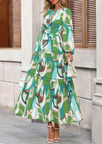 PRETTYGARDEN Women's Fall Boho Maxi Dresses Floral Long Sleeve V Neck Flowy Elegant Wedding Guest Dress Vacation Outfits